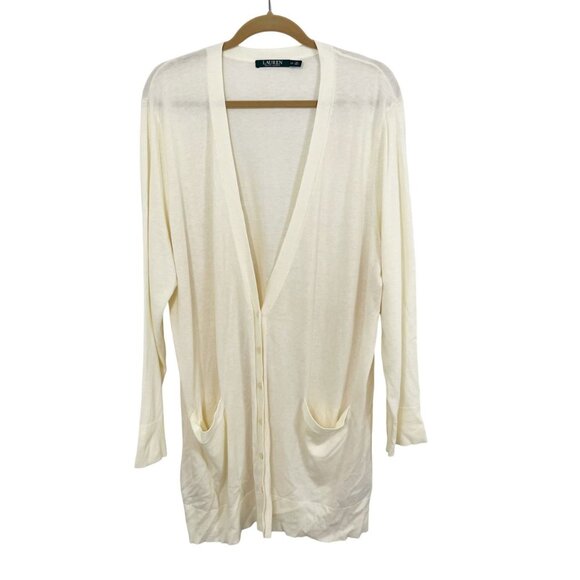 Lauren Ralph Lauren Cream White Button Front Cardigan Sweater Lightweight Sz 3X - Picture 1 of 6